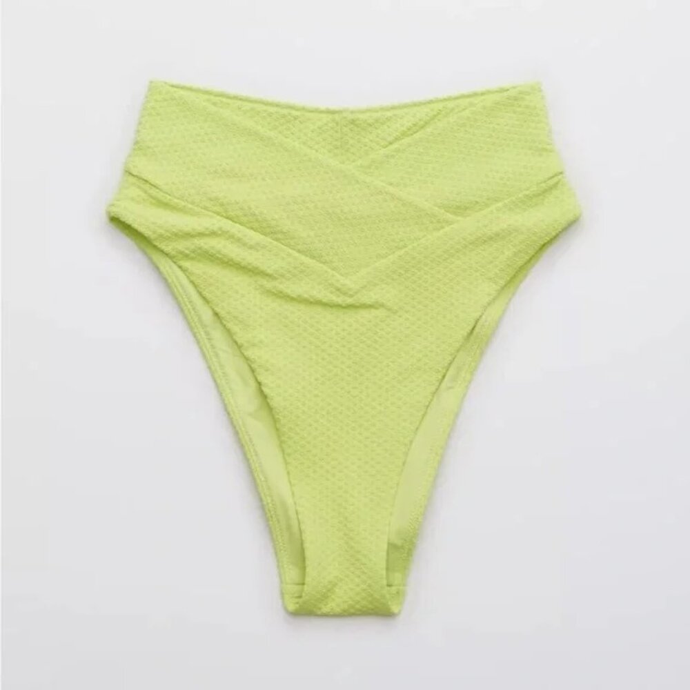 aerie High-Waist Textured Bikini Bottoms in Yellow/Lime